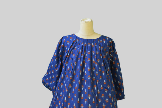 100% Cotton Women Blue Long Length Dress