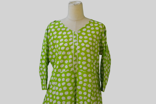 100% Cotton Women Green Long Length Dress