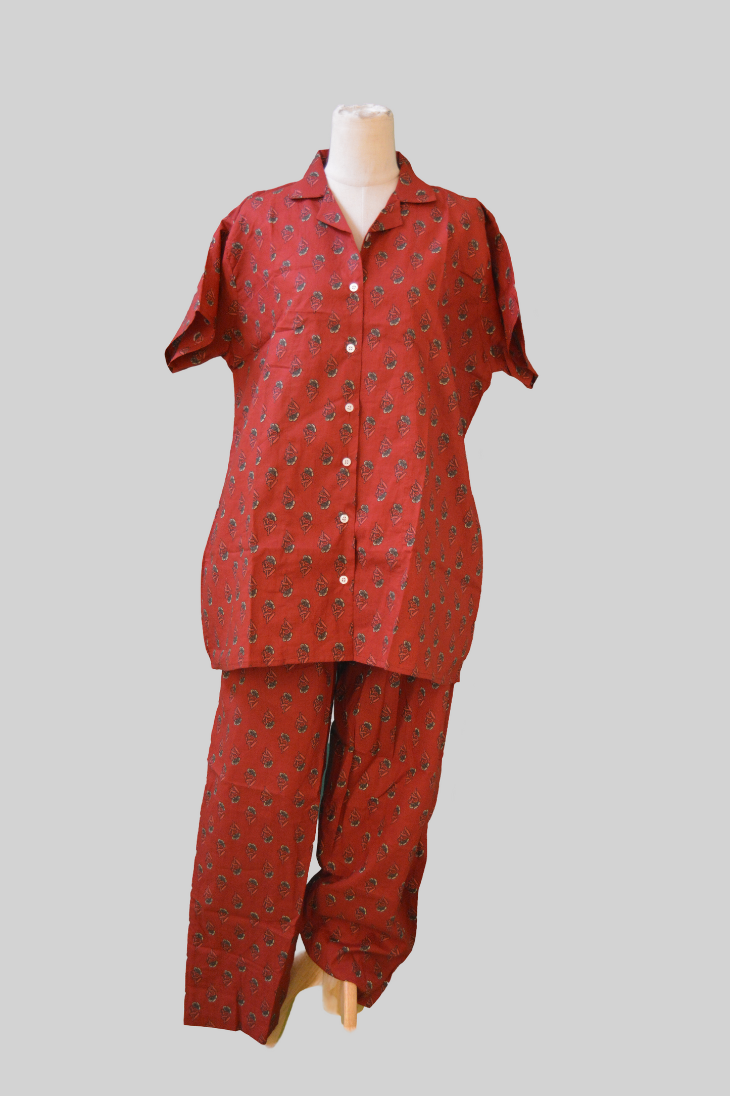 100% Cotton Women Red Short Sleeve Shirt and lower Co-ord set